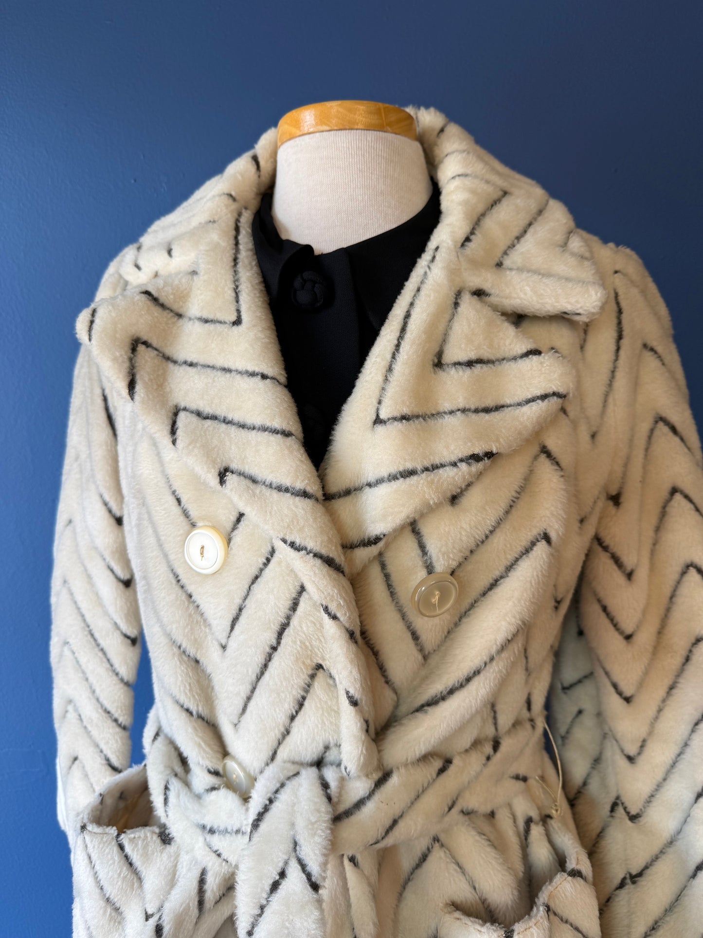 1970's Faux Fur Chevron Coat