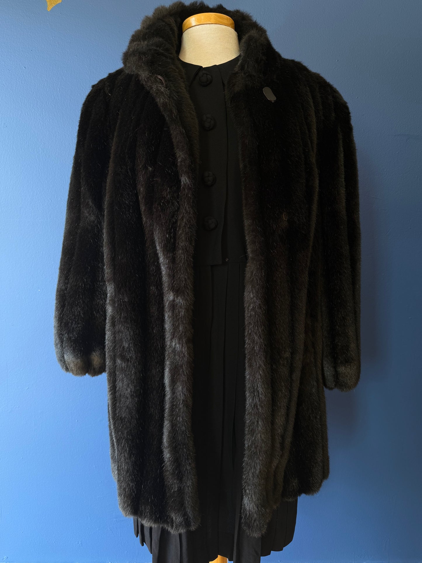 1980's Faux Black Channeled Mink Coat | Saxton Hall