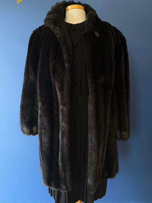 1980's Faux Black Channeled Mink Coat | Saxton Hall