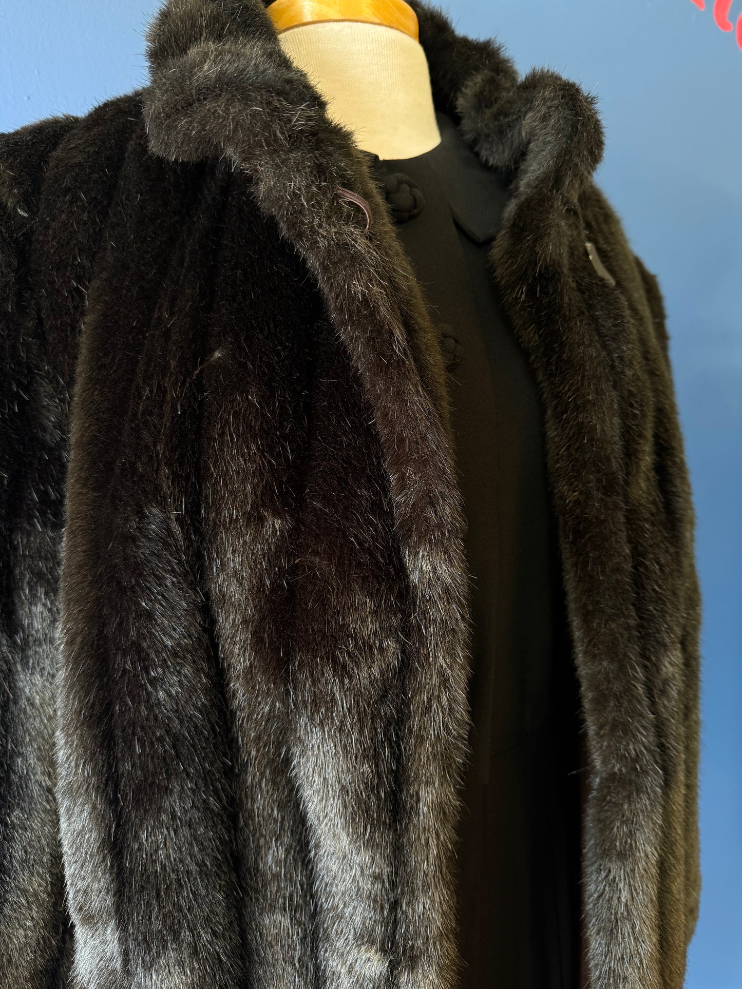 1980's Faux Black Channeled Mink Coat | Saxton Hall