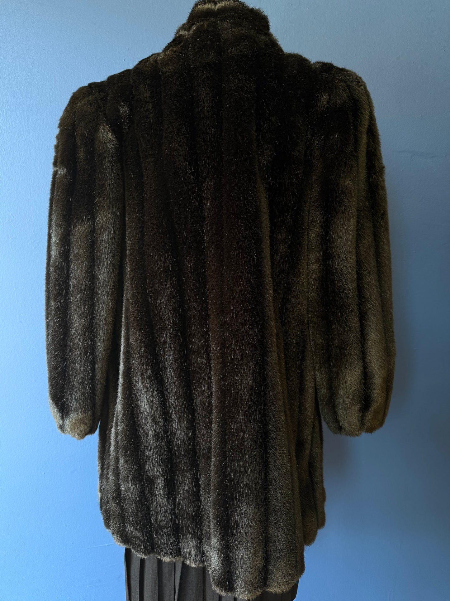 1980's Faux Black Channeled Mink Coat | Saxton Hall