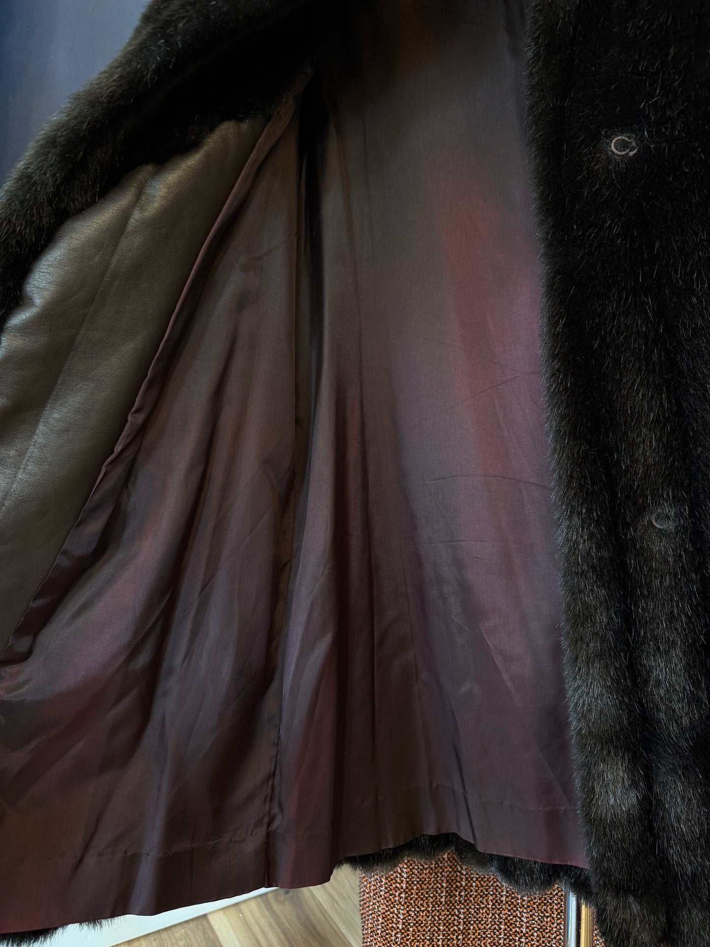 1980's Faux Black Channeled Mink Coat | Saxton Hall