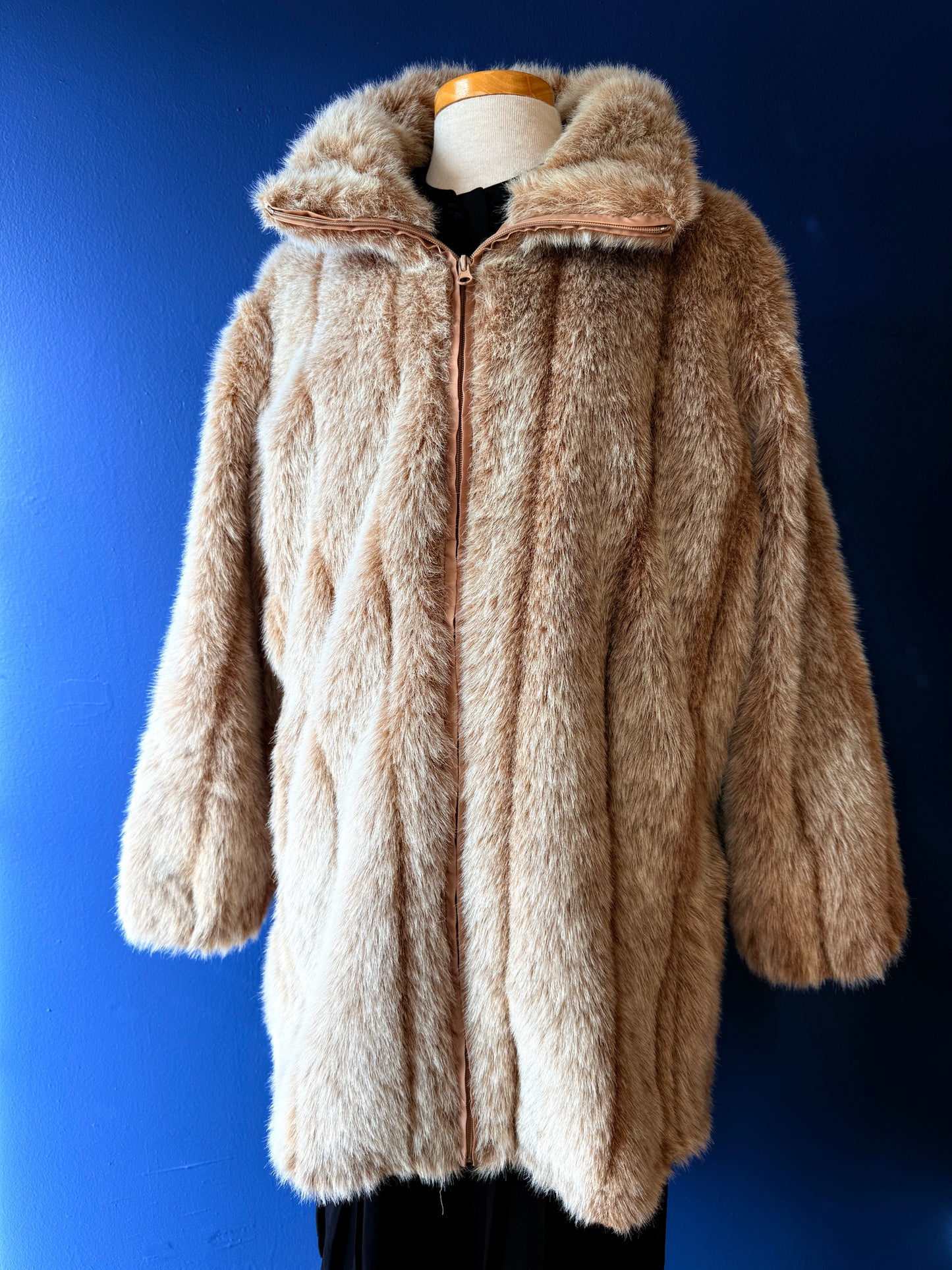 1990's Tan Faux Fur Coat | Roaman's