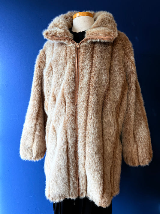 1990's Tan Faux Fur Coat | Roaman's