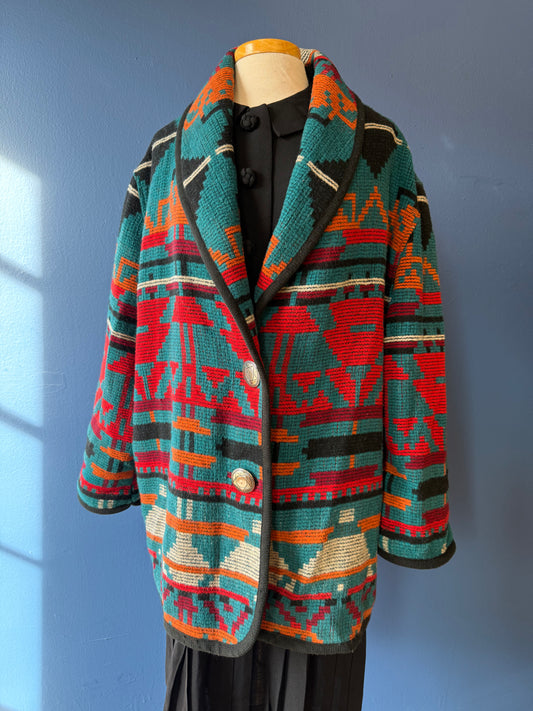 1980's Southwestern Shawl Collar Coat | Lady Suzette