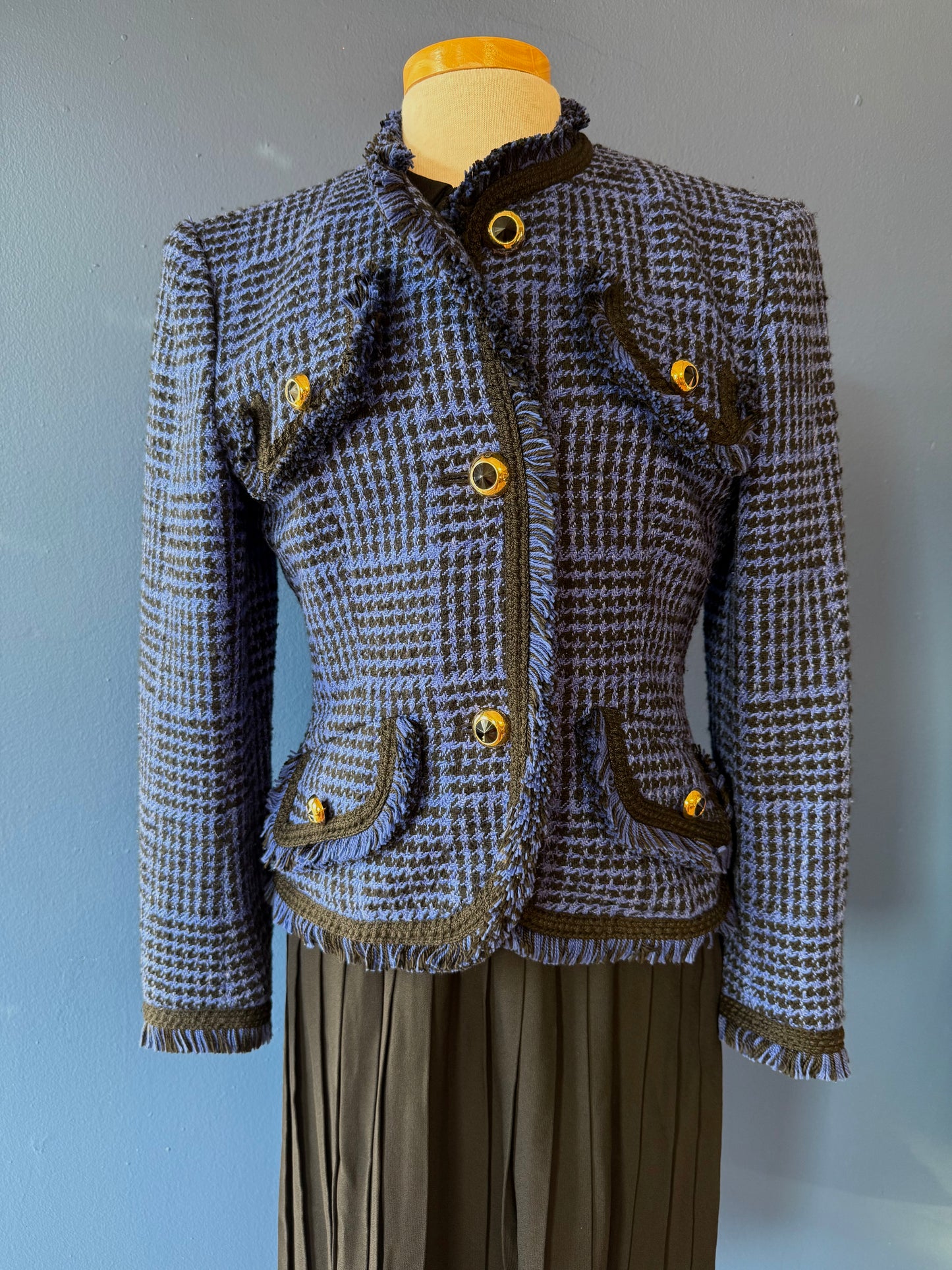 1990's Blue Houndstooth Silk Wool Jacket | Carlisle