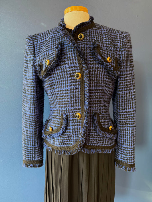 1990's Blue Houndstooth Silk Wool Jacket | Carlisle