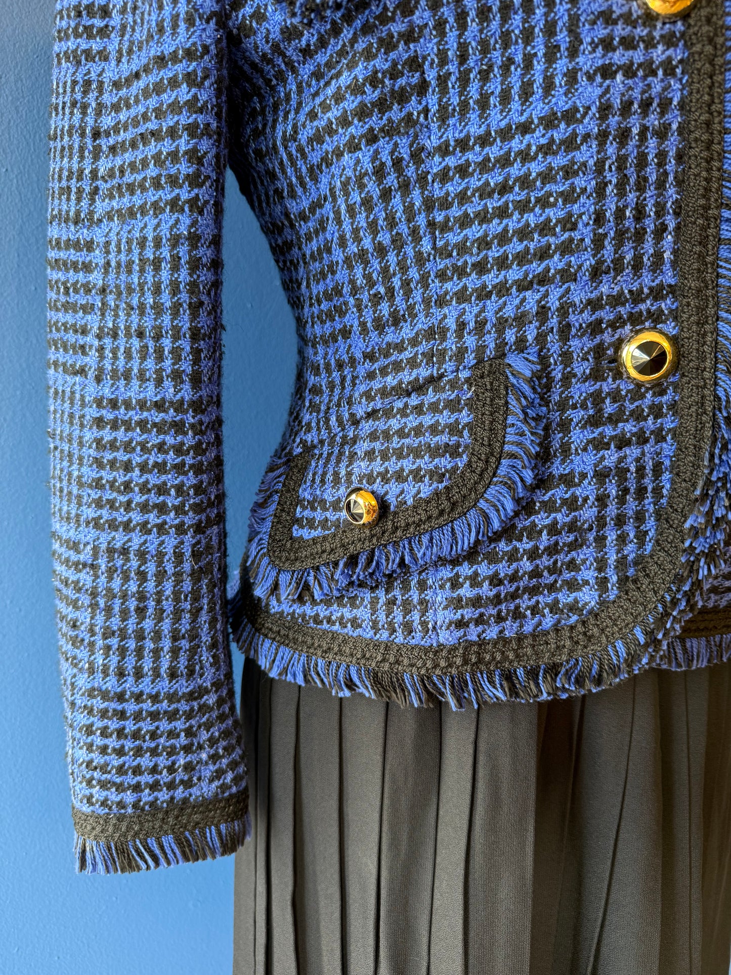 1990's Blue Houndstooth Silk Wool Jacket | Carlisle