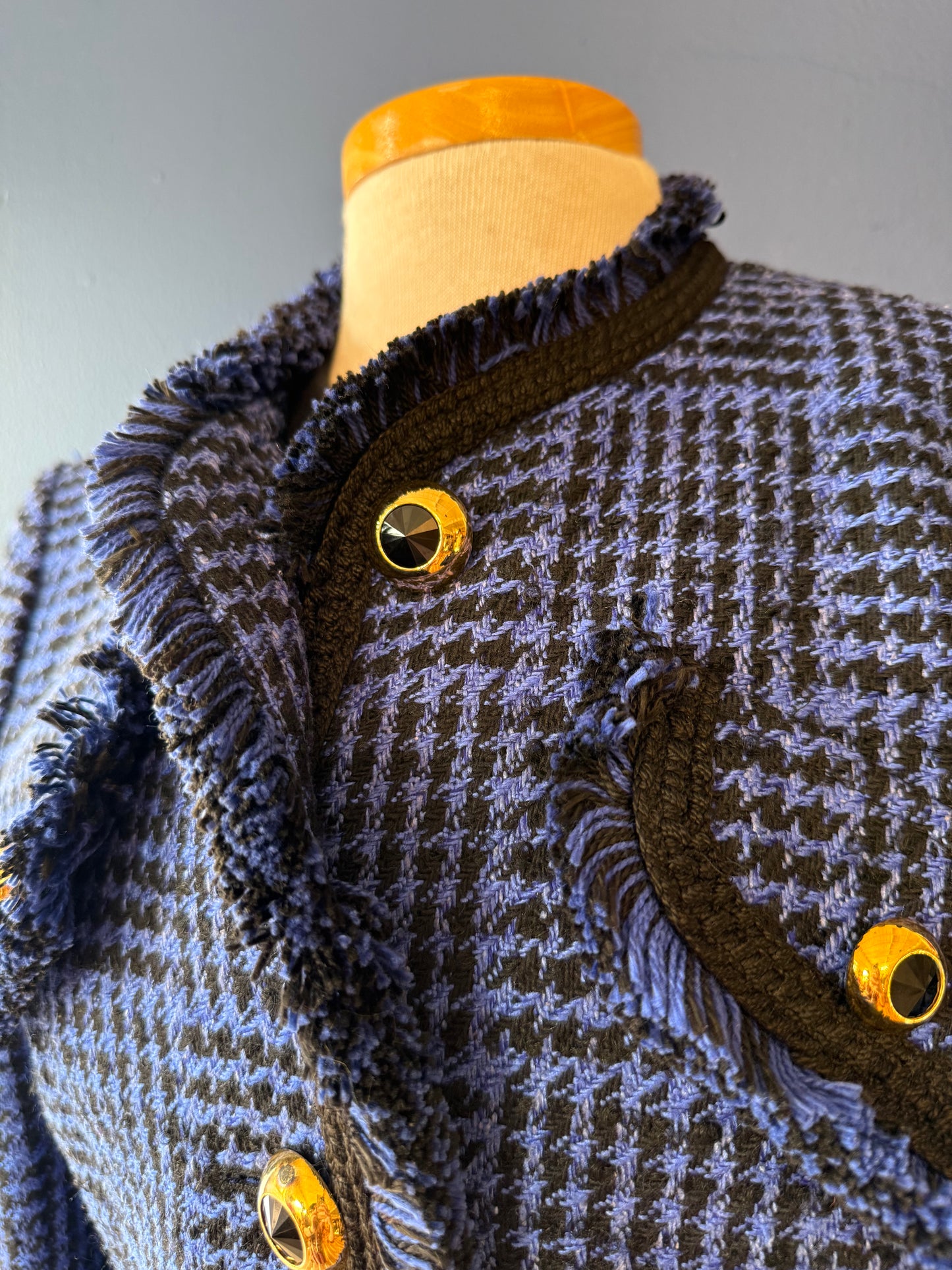 1990's Blue Houndstooth Silk Wool Jacket | Carlisle