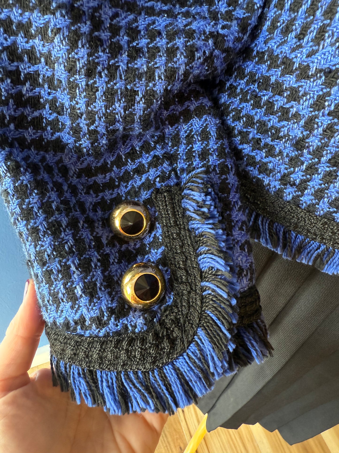 1990's Blue Houndstooth Silk Wool Jacket | Carlisle