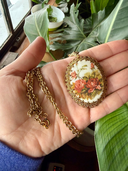 Vintage Sugar Crystal Floral Pendant Necklace | W Germany