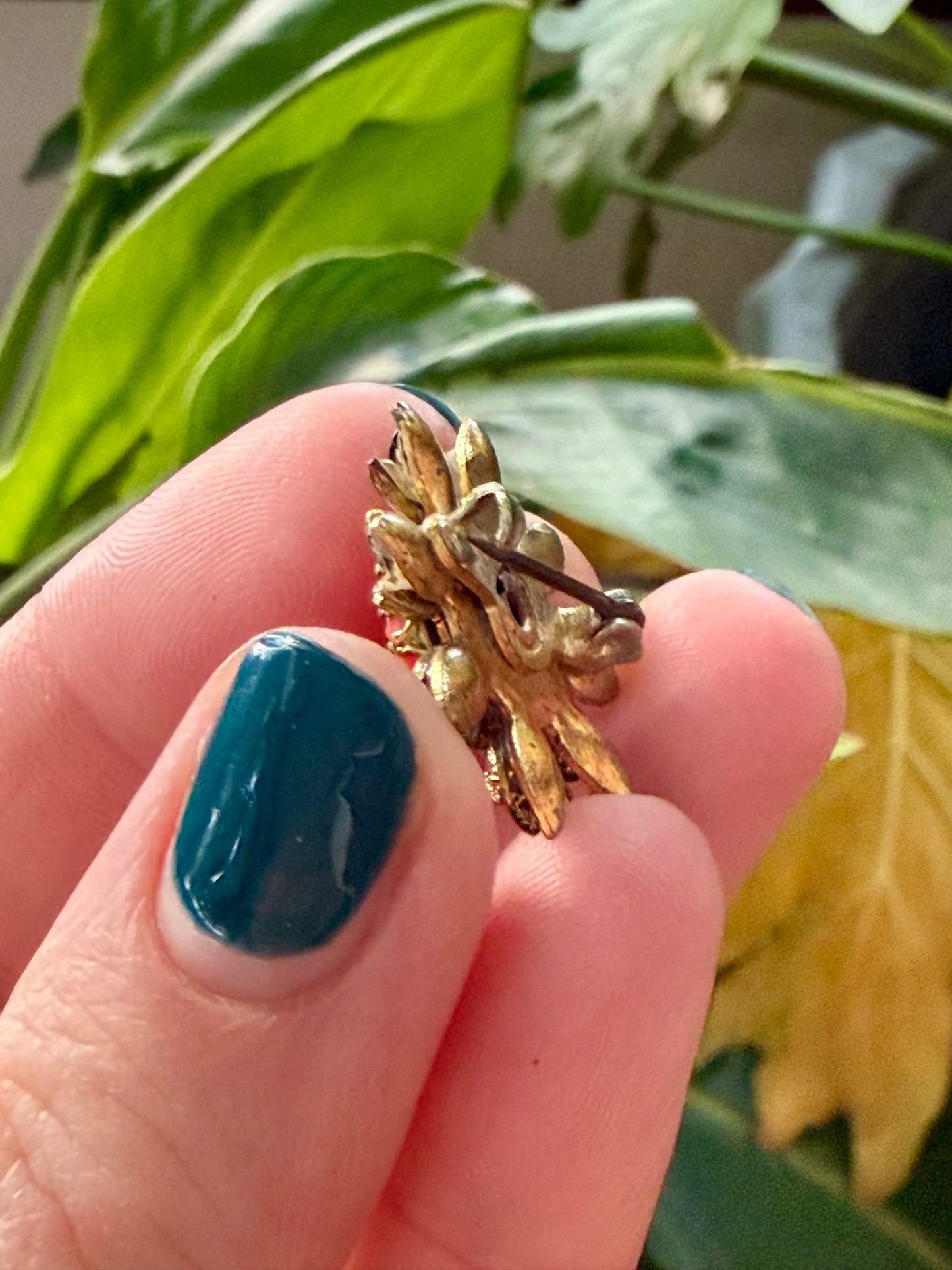 Vintage Mini Carved Coral Celluloid Floral Brooch