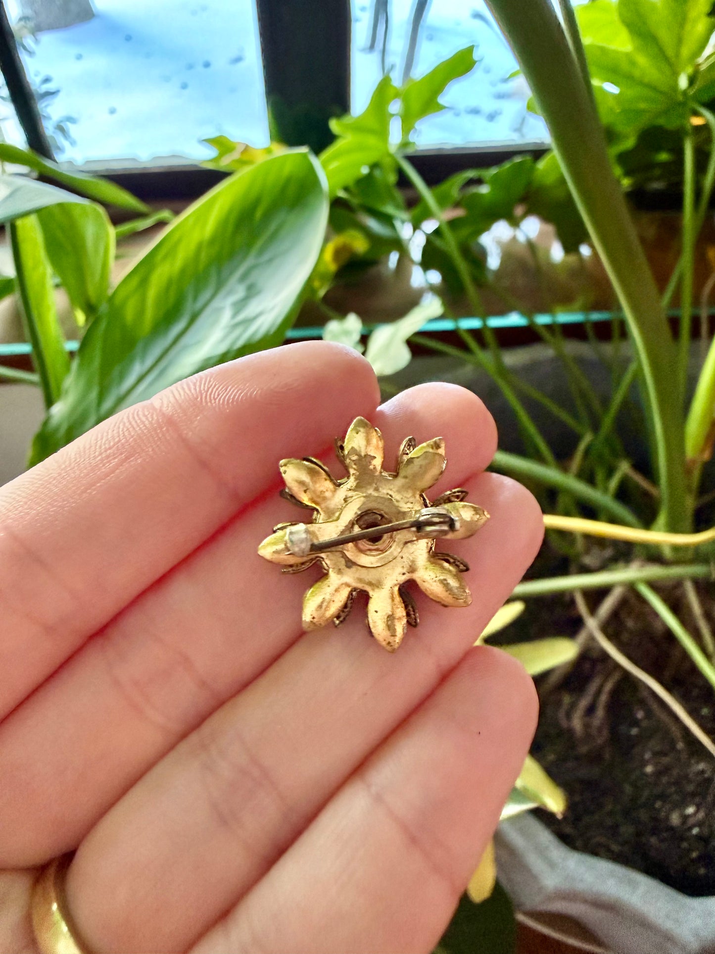 Vintage Mini Carved Coral Celluloid Floral Brooch