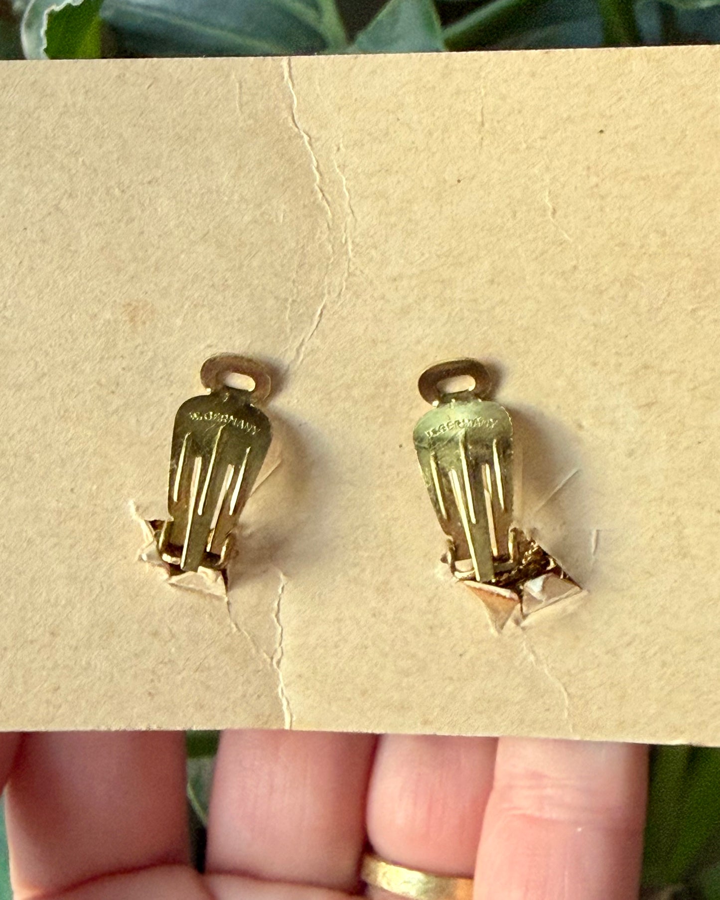 Vintage NOS Sugar Crystal Floral Clip On Earrings