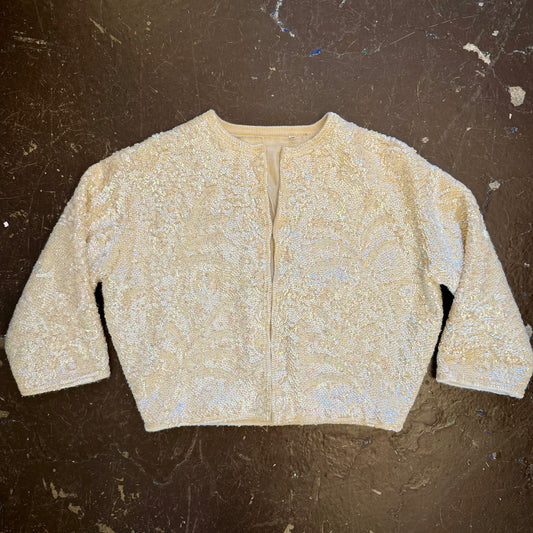 1960's Fully Sequined Cream Cardigan