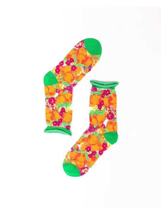 Orange Floral Sheer Crew Sock | Sock Candy